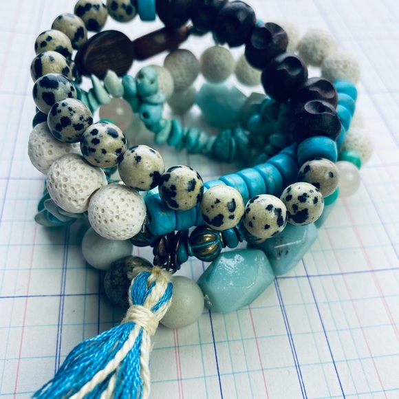 Boho/Bohemian Handmade Bracelets w/ Essential Oil Lava Beads & Tassel - Picture 3 of 3